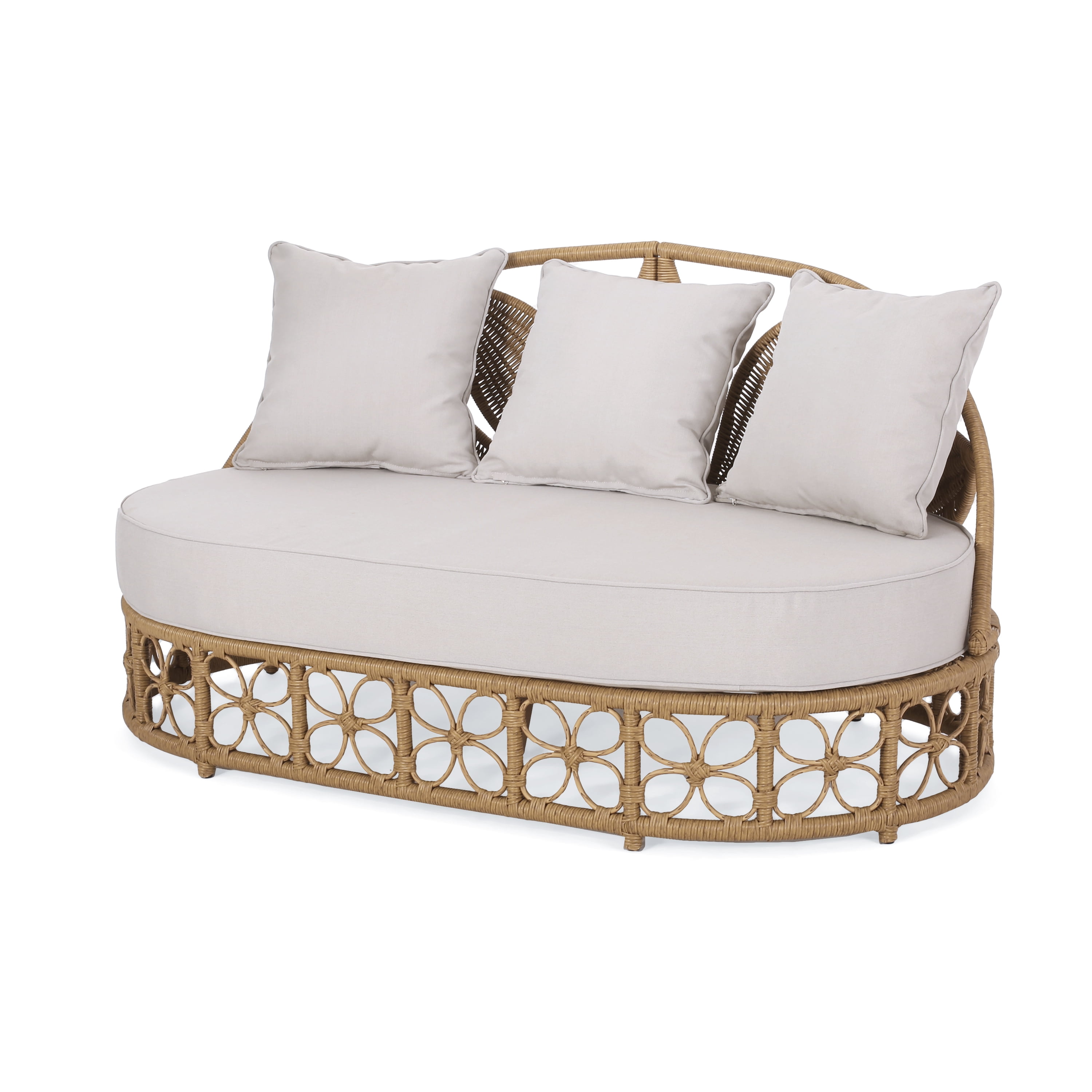 Patio Furniture Outdoor Daybed with Wicker Rattan, 60" Wide Outdoor Wicker Patio Daybed with Cushions for Lawn Garden Backyard Pool