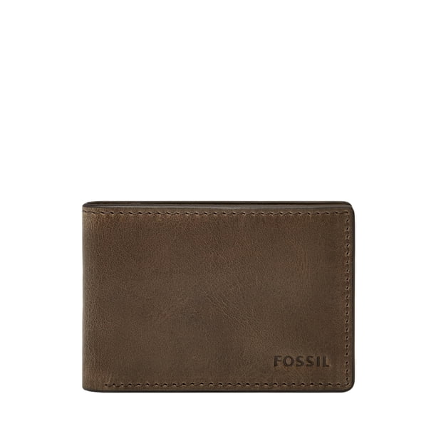 Wallet Fossil de piel caqui oscuro con bolsillo frontal para hombre