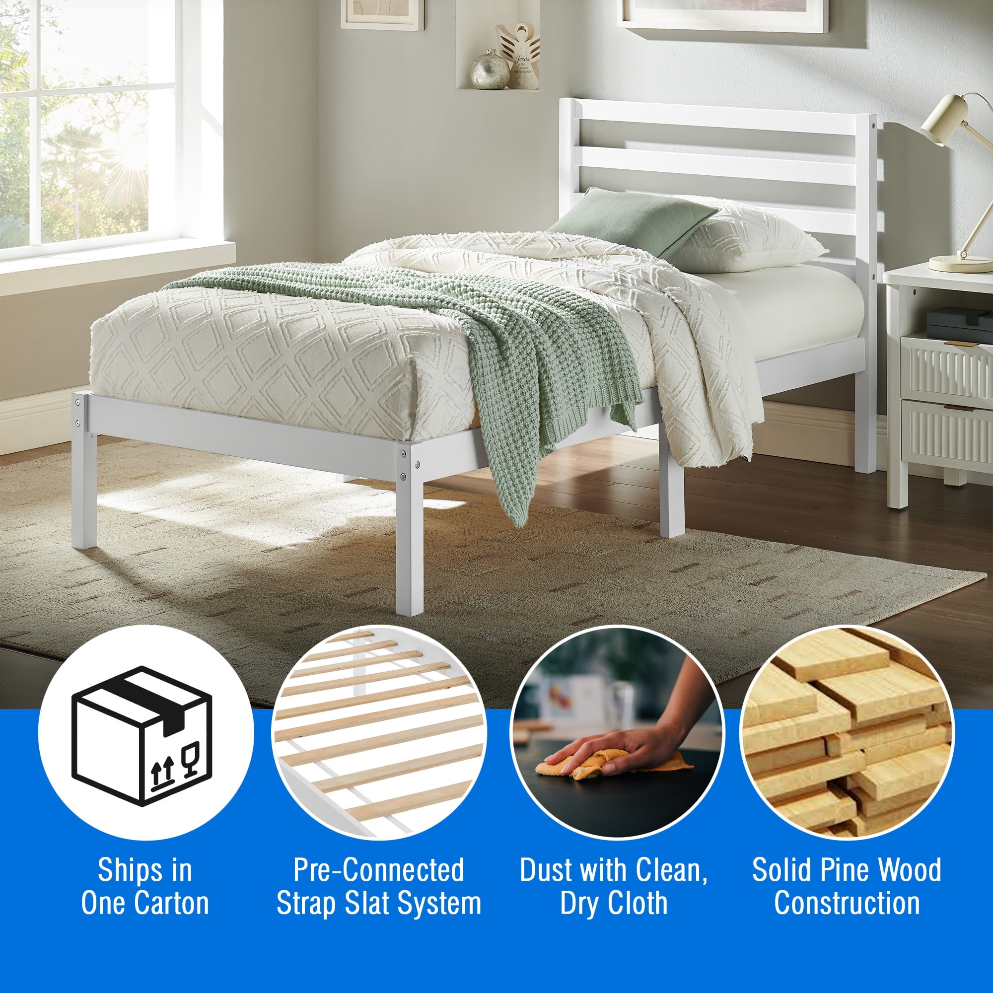 Mainstays Palmer Twin Platform Bed, White