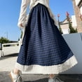 thumbnail image 4 of Aueoeo Women's Checkered Long Skirts Flowy High Waist A Line Maxi Skirts Summer Hem Lace Skirts, 4 of 4