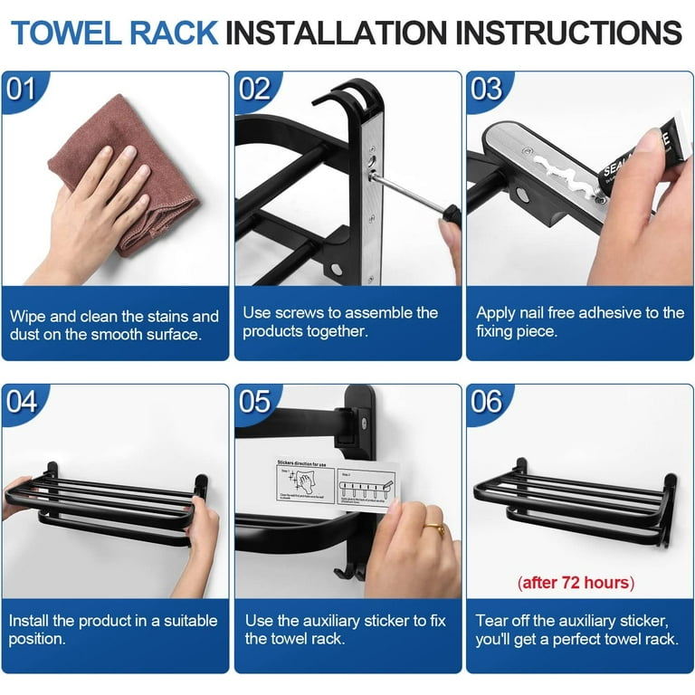 Foldable Towel Rack Bathroom Storage Shelf, Adhesive Towel Bar Shower Caddy  Bathroom Organizer, 24in Aluminium Wall Mounted Racks, Bathroom Hardware
