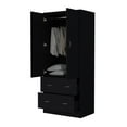 thumbnail image 5 of Nmkwnr Wood Armoire with 2 Drawers and Hanging Rod, 2 Doors Clothes Storage Cabinet for Bedroom, Living Room, Black, 5 of 7