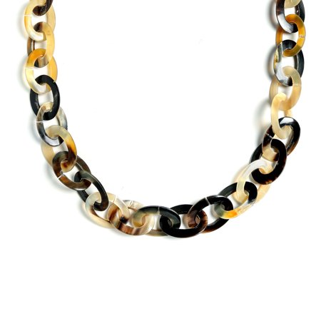 - Earth Tone Brown Handmade Natural Buffalo Horn Long Oval Link Chain Necklace For Women 40 Inches