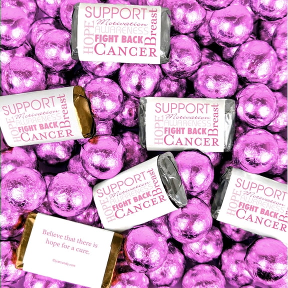 204 Pcs Breast Cancer Awareness Strength in Words Hershey's Miniatures and Milk Chocolate Balls (3.24lb)