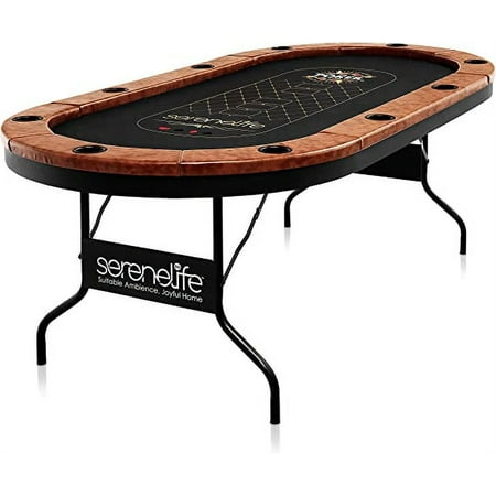 SereneLife 10 Players Oval Foldable Poker, Casino Leisure Texas Holdem Table, with Cushioned Rail