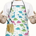 thumbnail image 2 of White Cartoon Dinosaurs Apron-Garden Aprons for Women with Pockets-Cotton Linen Waterproof Kitchen Cooking Gardening Aprons Adjustable for Kitchen,Cooking,BBQ and Salon 33x27 Inch, 2 of 7