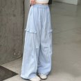 thumbnail image 5 of TIREOW Girls Wide Leg Pants Solid Color Elastic High Waist Drawstring Baggy Casual Pants Stylish Streetwear Lightweight Track Pants Joggers, 5 of 6
