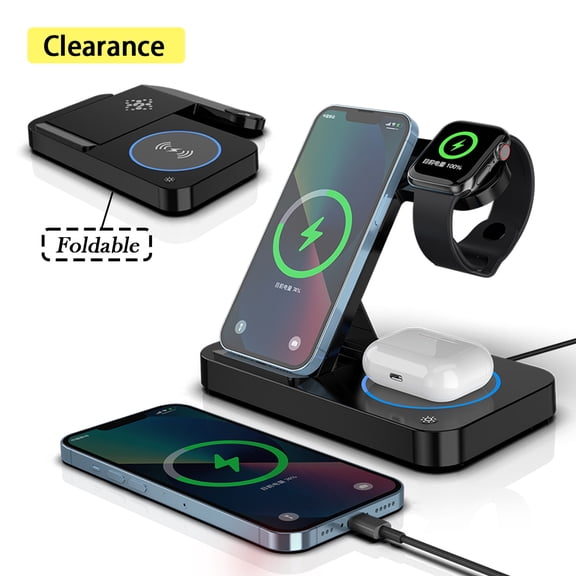 Elnone 4 In 1 Foldable Wireless Charging Station Dock, Multi Device Charger for iPhone, Apple Watch Series & AirPods