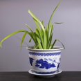 thumbnail image 3 of Maceta de cerámica de porcelana azul y blanca con bandeja, maceta grande de hierro para árbol, maceta hidropónica para balcón, para jardinería doméstica, 3 of 6