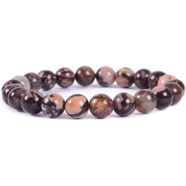 Bracelet Extensible Unisexe en Perles Rondes de 8 mm en Agate Rose Africaine Naturelle