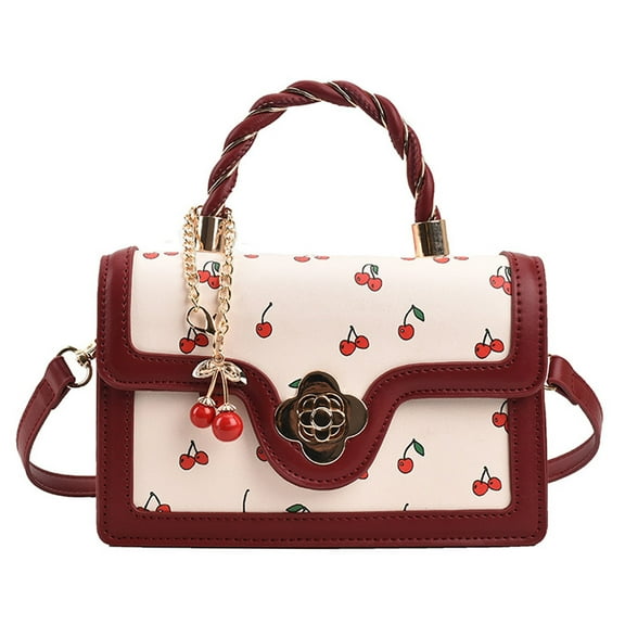 Yucurem Women Cherry Pattern Sling Bag Pu Leather Female Daily Commute Bag (Wine Red) PU Leather bag (Wine Red)