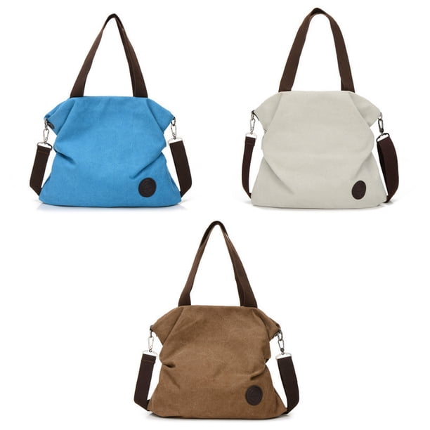 Bolso bandolera de lona para mujer, bolso de lona para mujer, cartera de lona, bolso de hombro para mujerAzul+Blanco roto+Café