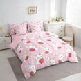 thumbnail image 3 of jejeloiu Kawaii White Rabbit 7-Piece Twin Bedding Sets,Res Sweet Strawberry Bedding Comforter Set,Cute Flowers Blossom Sheet Sets For Girls,Ultra Soft Home Decor Reversible, 3 of 8