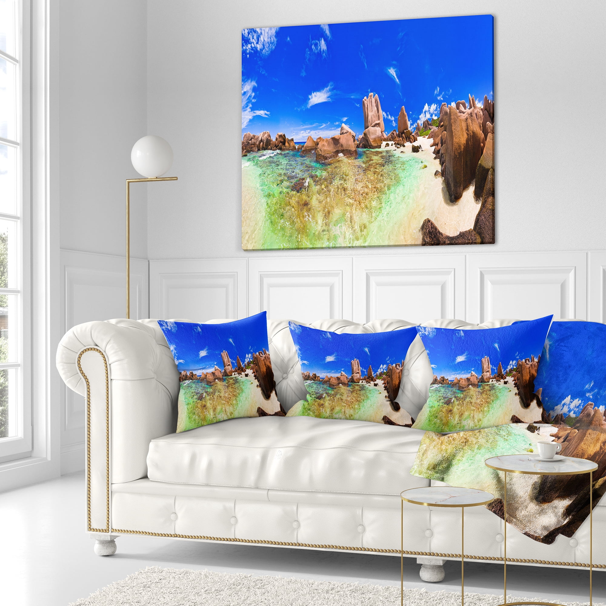 Designart Bright Tropical Beach Panorama - Landscape Photography Throw Pillow - 18x18