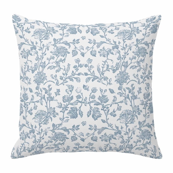 Pastoral Flowers Throw Pillow Cover Vintage Light Blue Flower Farmhouse Plant Cotton Linen Cushion Cover Throw Pillow Case with Invisible Zipper for Couch Sofa Bed Chair Car 18x18 Inch