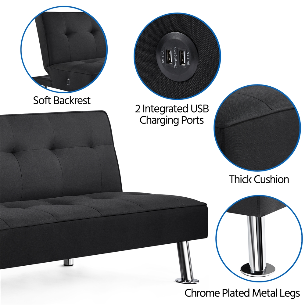 Alden Design 66 in Modern Futon with USB Charging Ports photo 6