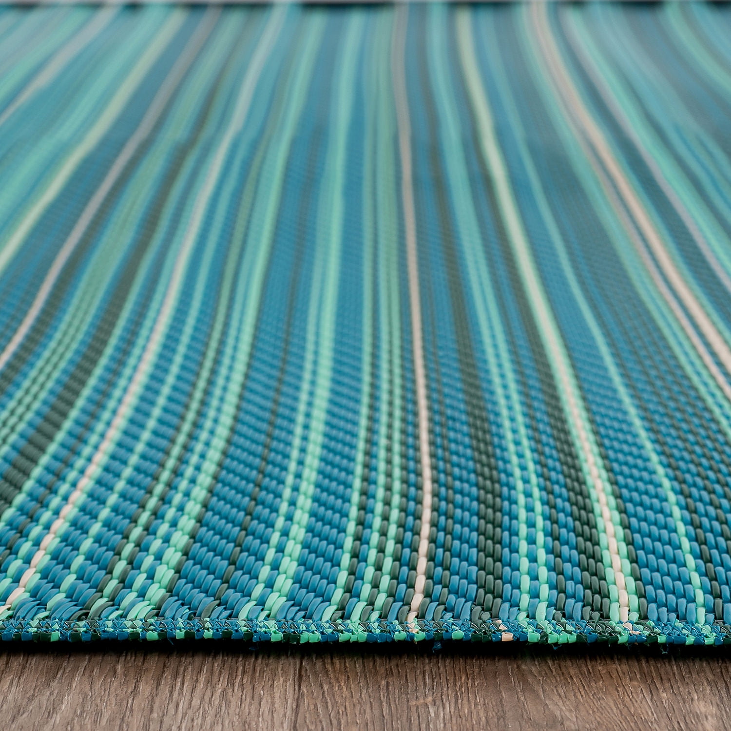 World Rug Gallery Contemporary Stripe Reversible Plastic Indoor and Outdoor Picnic Mat, Camping Rug, RV Rug - BLUE - 9'x18'
