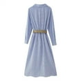 thumbnail image 2 of 2024 New Launch Women's Blue and White Striped MIDI Dress With Belt Pockets Long Sleeve Office Lady shirtwaist dress, 2 of 5