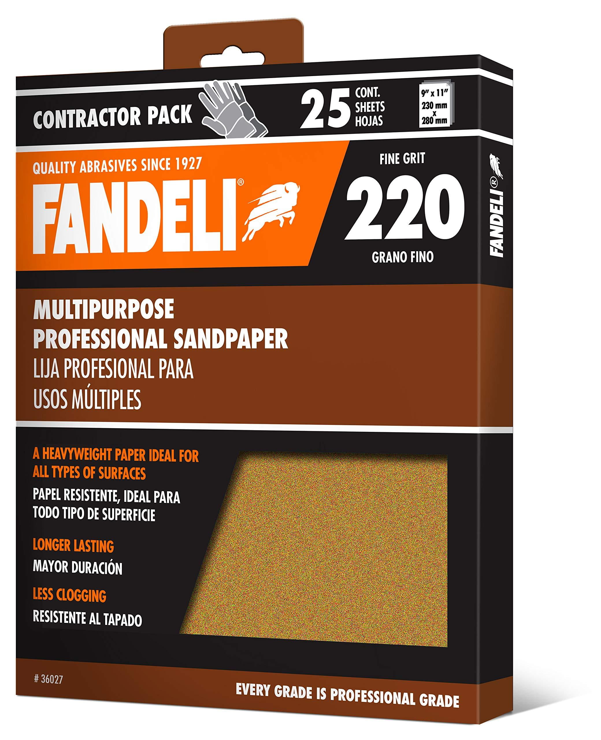 Fandeli 36027 220 Grit Multipurpose Sandpaper Sheets, 9" x 11", 25