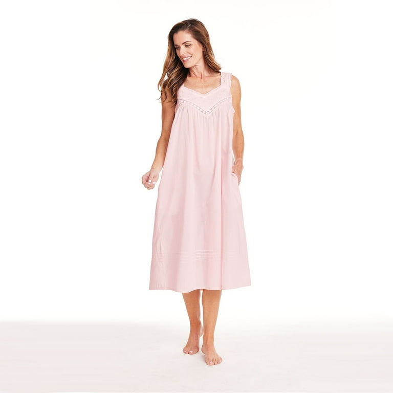 LA CERA Women's Summer Cotton Nightgown with Side Pockets, Lace