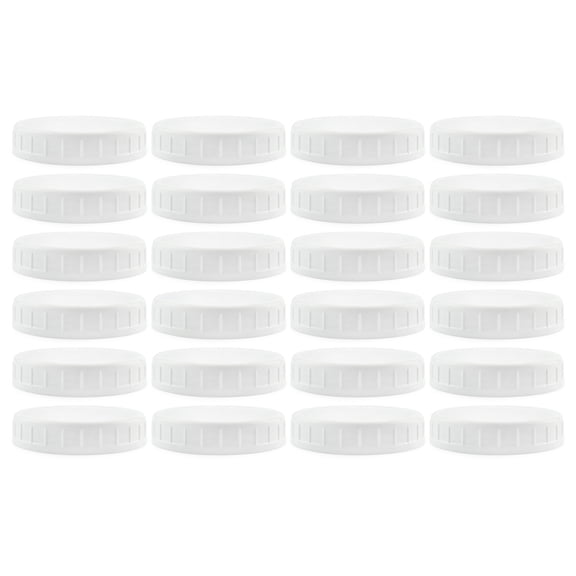 Cornucopia Brands Wide Mouth Plastic Mason Jar Lids (24-Pack); Unlined White Ribbed Lids, 86-450 Size