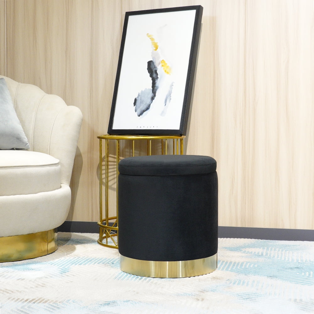2 Piece Luxury Velvet Storage Ottoman Footstool Stool Foot Rest Set Gold Base 