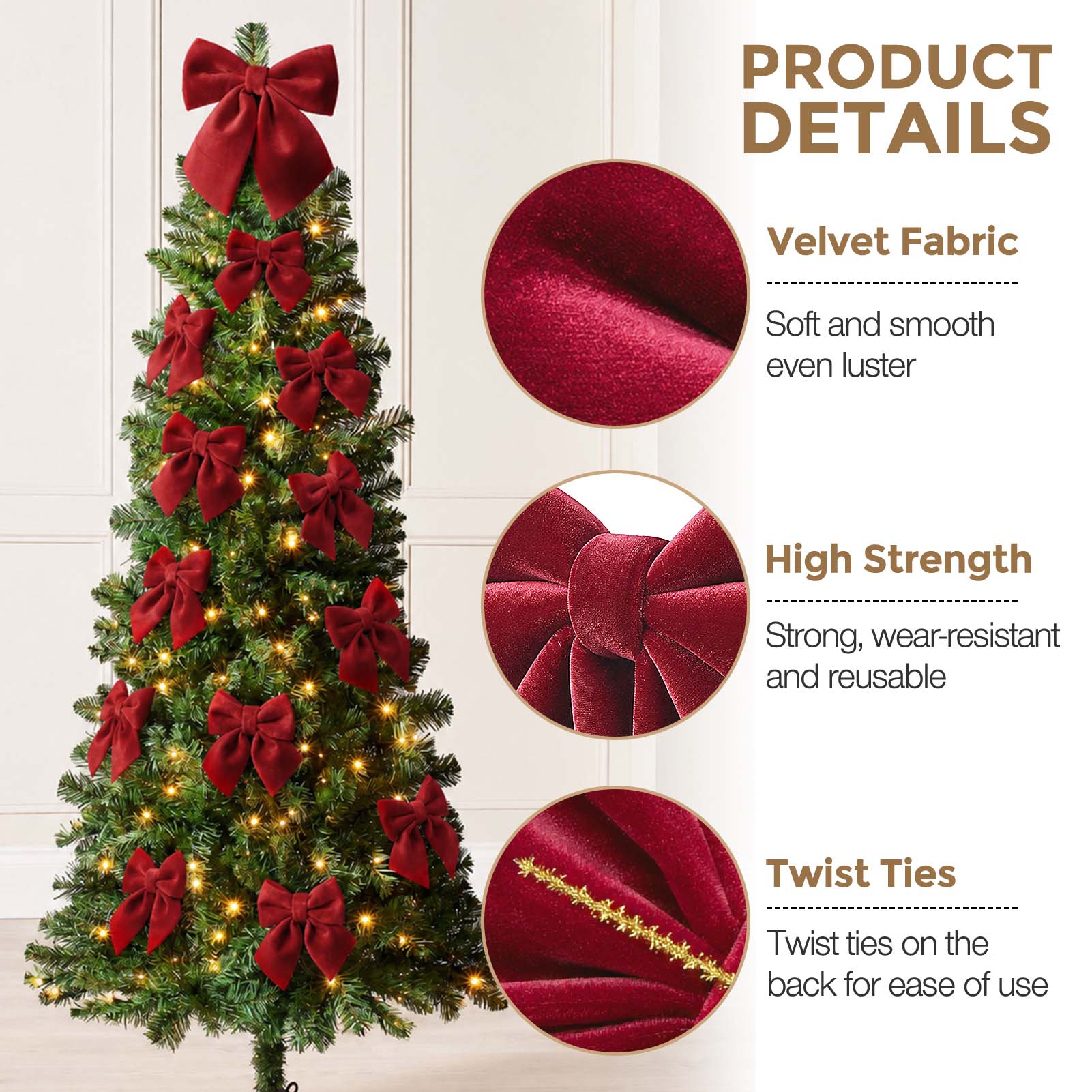 Ayieyill Velvet Christmas Tree Bows, 13-Pack Burgundy photo 3