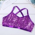 thumbnail image 3 of iiniim Girls' Kids 2-Piece Active Set Dance Sport Outfits Racer Back Top and Booty Short Gymnastics Dancing Clothes Purple Sequins 14, 3 of 7