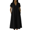 thumbnail image 3 of XiYing Robe Décontractée, Combinaison-Robe Décontractée à Manches Courtes pour Femme, Col en V Uni, Coupe Fluide Printemps/été, S-TTG,, 3 of 6