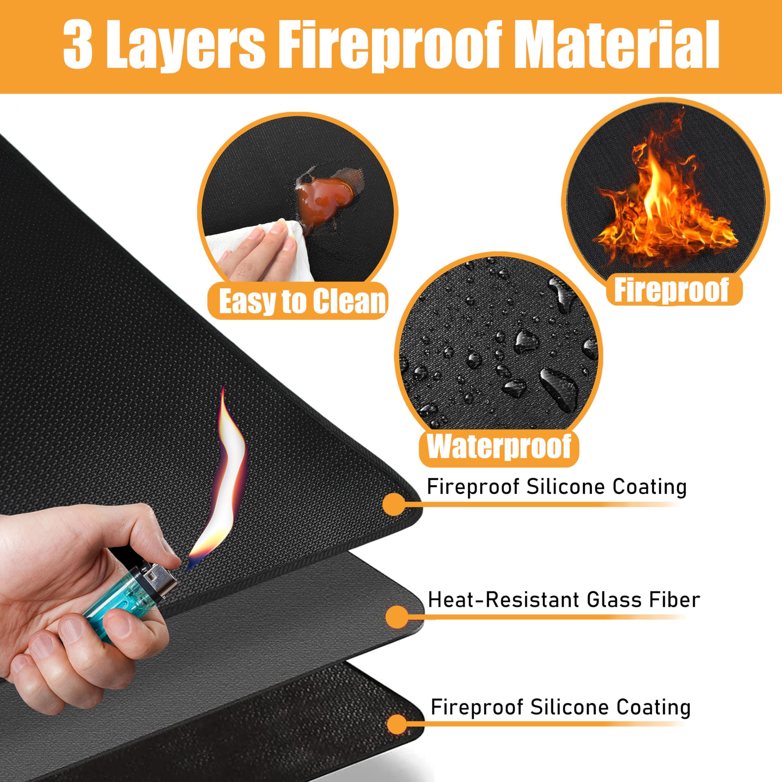 2Pcs Heat Resistant Mat for Air Fryer Deep Fryer Toaster Oven, Hot Pads for Kitchen Heat Resistant Mats for Countertop, Fireproof Silicone Kitchen Counter Countertop Protector Mat (18 x 15 in, Black)