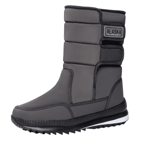 pwidon Snow Boots for Men Adjustable Hook and Loop Thermal Insulated Winter Fastener Water Resistant Anti Slip Sole Cold Resistant Ski Outdoor Hiking Ankle Boots Gray 42
