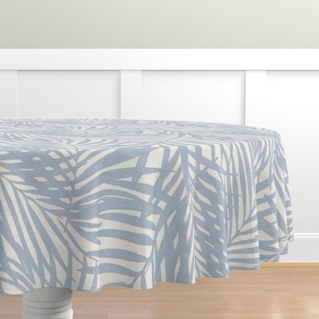 

Cotton Sateen Tablecloth 70 Round - Cream Blue Tropical Palm Soft Watercolor fan palm Print Custom Table Linens by Spoonflower