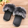 thumbnail image 2 of WAXIAYU Fluffy Slippers Open Toe Sandals Summer Sliders On Flops Plush Flats Mules, 2 of 8