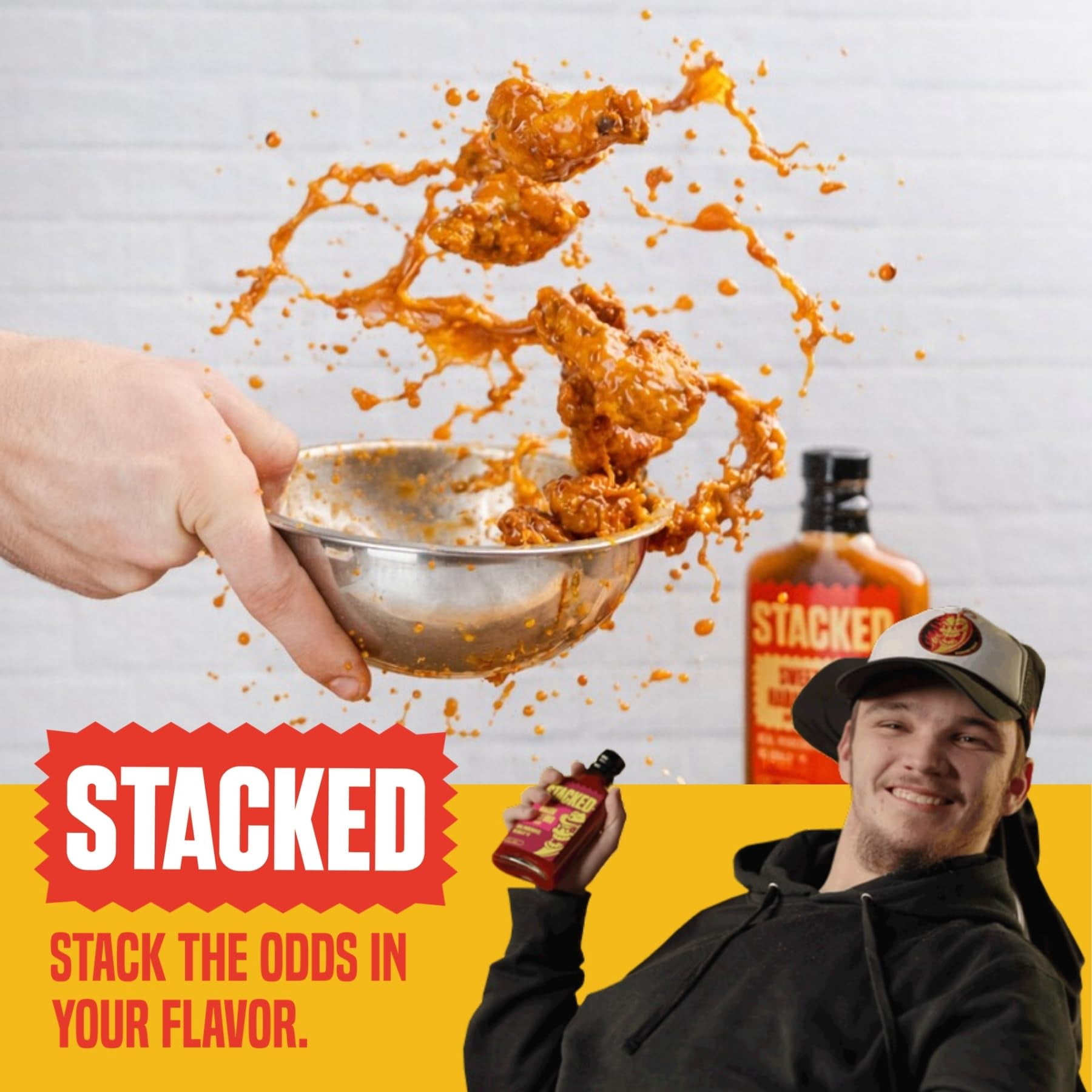 STACKED - Hot Sauce Variety Pack, Original Jalapeño, Bacon Spicy BBQ & Teriyaki Sweet 'n Spicy - 6.7 fl oz, Pack of 3