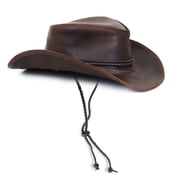 Authentic StellMan Cowboy Hat – Dark Brown Leather with Chin Strap & Braided Trim