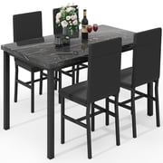 AWQM 5-Peice Dining Table Set, Faux Marble Dining Room Table and Chairs Set, Rectangle Kitchen Table Set with Durable Metal Frame and Upholstered Chairs, for Dining Room, Kitchen, Black