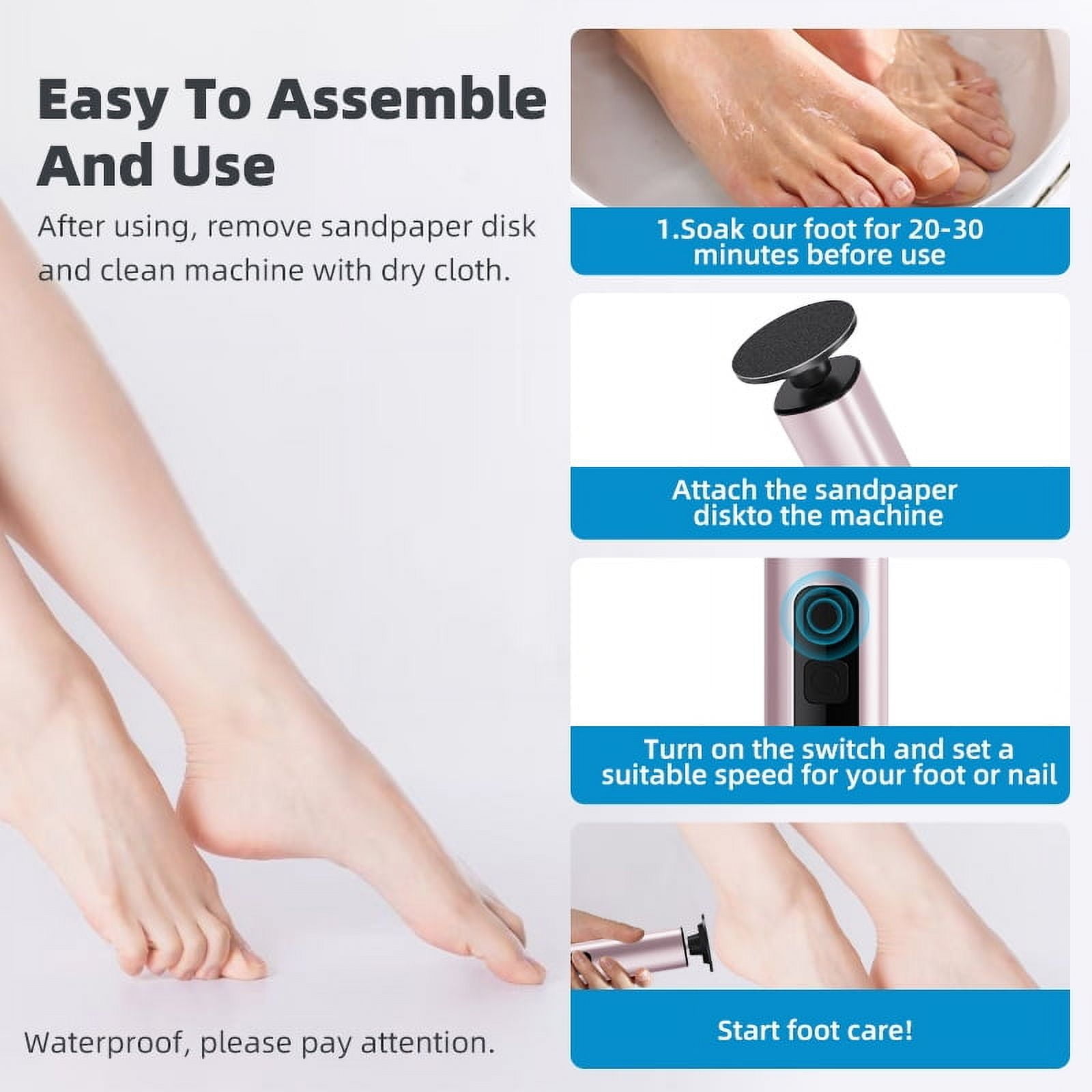 Electric Foot Callus Remover, 2 in 1 Rechargeable Foot File Pedicure Tool, 9 Speeds Electric Foot Scrubber for Dead Skin and Hard Cracked Heels, Callus Remover with Sandpaper Discs (Purple)