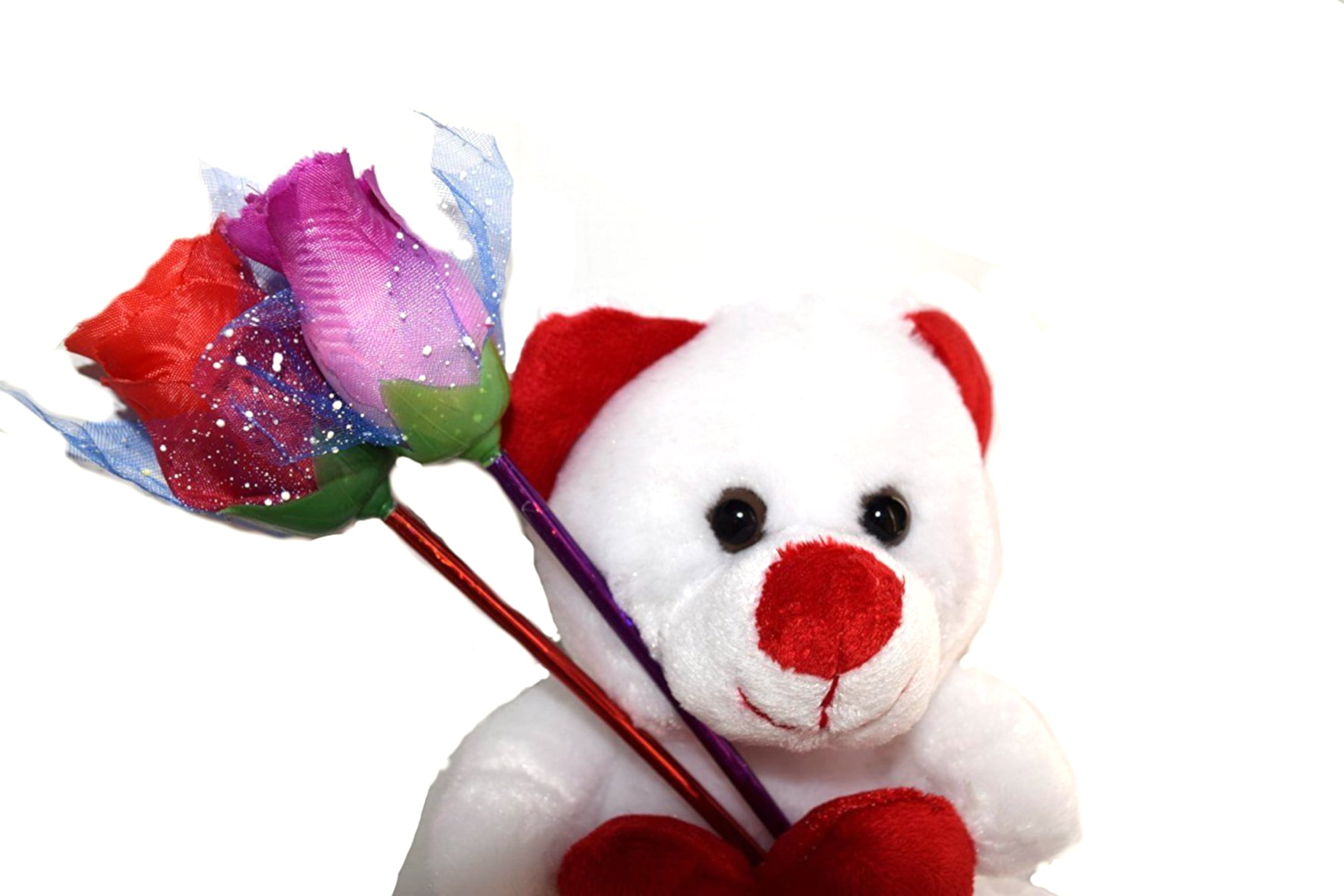 I Love You Plush Red White Plush Teddy Bear 14.5 Inches Two Rose Ink Pens 333 