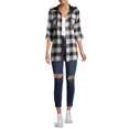 thumbnail image 6 of No Boundaries Juniors' Hooded Plaid Flannel Shirt, 6 of 6