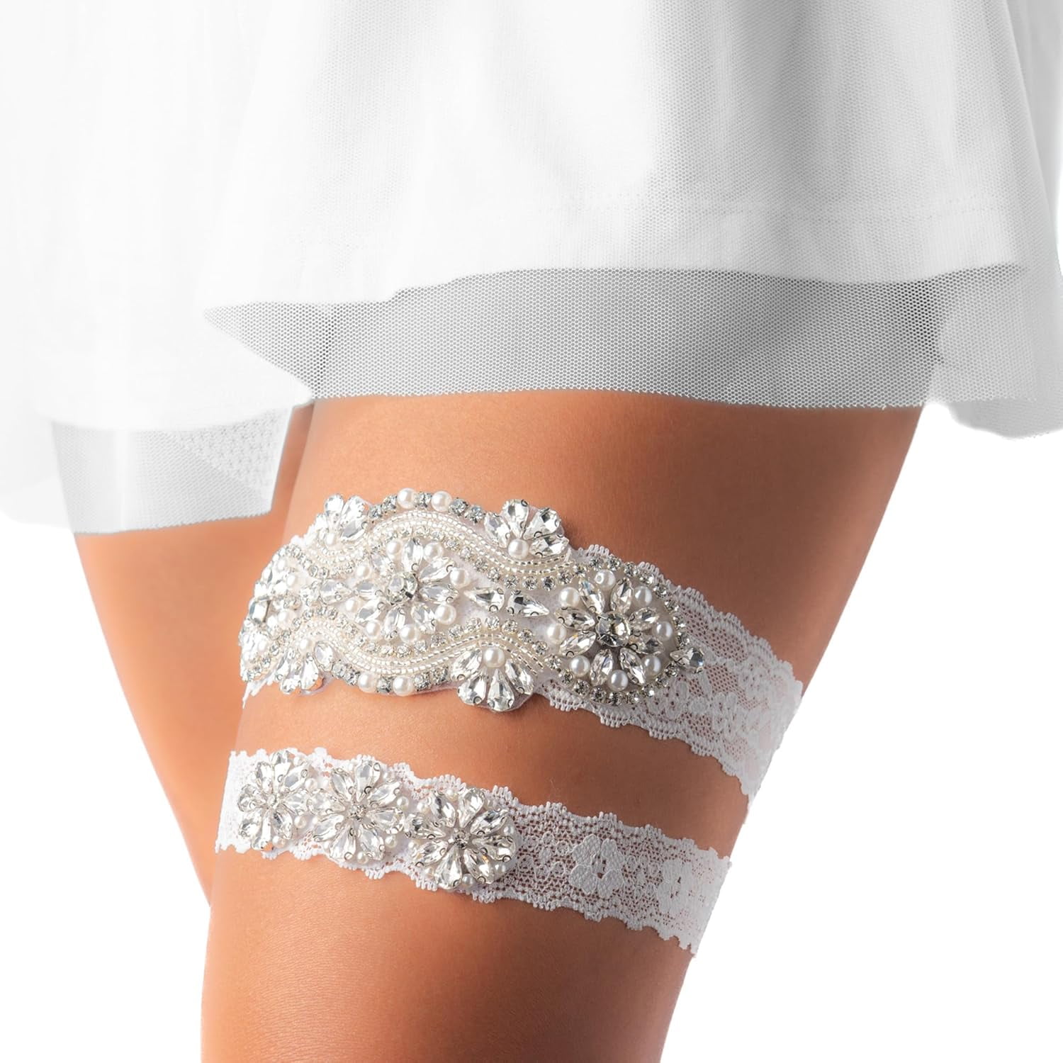 Sparkly Prom Garter Lillian Rose Ivory Wedding Garter - Sparkly Tulle &  Satin With Crystal Decor, One Size Fits Most Bridal Party Accessory