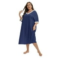 thumbnail image 3 of Xmarks Women Nightgowns V-neck Short Sleeve Loungewear Soft Lace Night Shirts Sleepwear Loose Plus Size Sleep Dress Blue XL-5XL, 3 of 6
