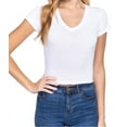thumbnail image 3 of Simply Fashion Women’s Short Sleeve V- Neck Cotton Spandex Crop Top,White,Medium, 3 of 4