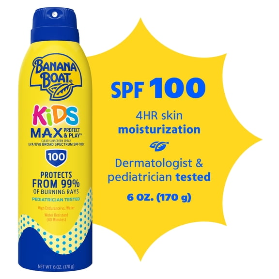 Banana Boat MAX Kids Sunscreen Spray SPF 100, Spray Sunscreen for Kids, Sunblock, 6 oz