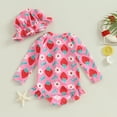 thumbnail image 3 of Bagilaanoe Toddler Baby Girl One-Piece Swimsuit Floral Print Long Sleeve Zipper Rashguard Swimwear + Swimming Cap 6M 9M 12M 18M 24M 3T Kids Ruffle Bathing Suit, 3 of 8