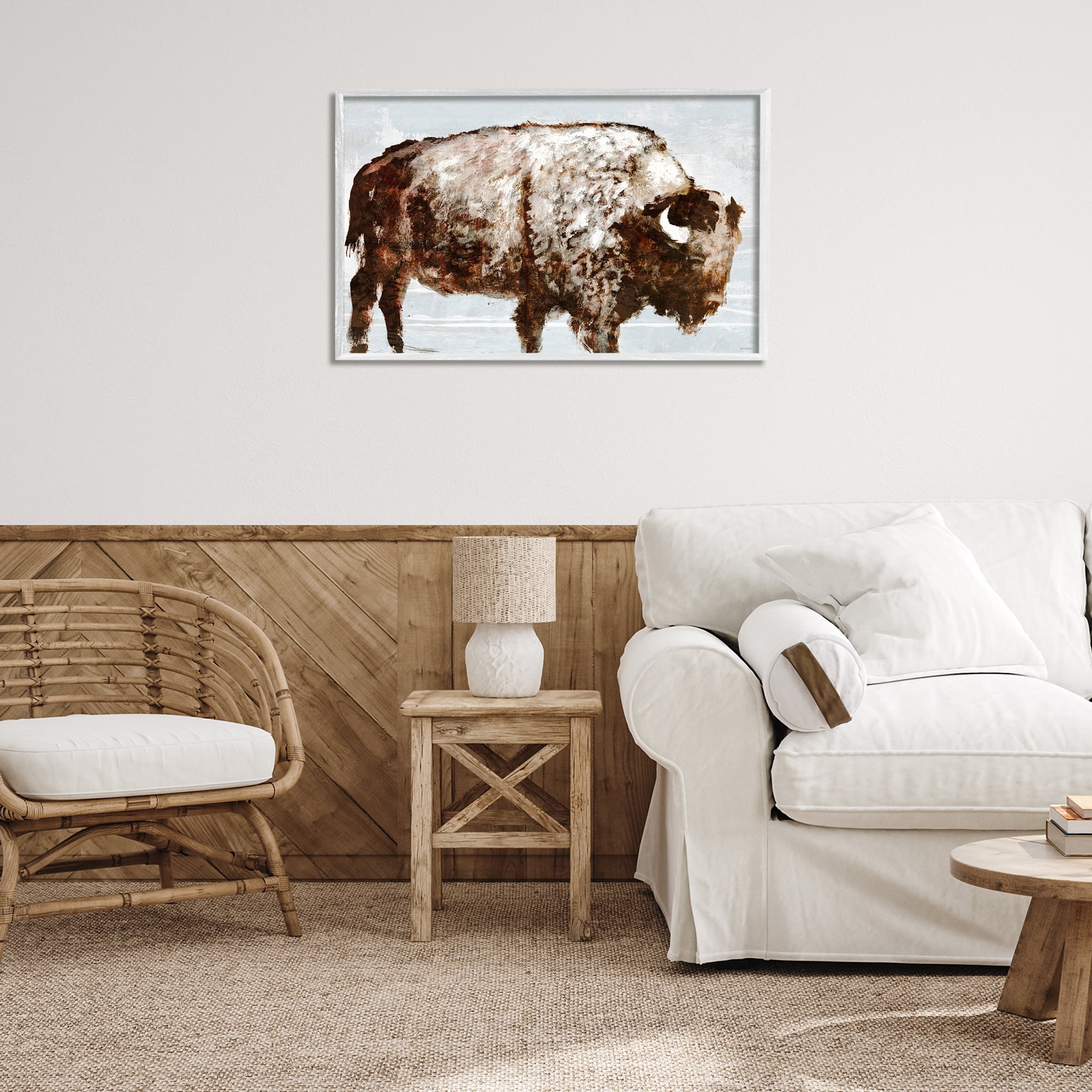 Stupell Industries Abstract Buffalo Impression Animals & Insects Painting White Framed Art Print Wall Art, 30 x 20