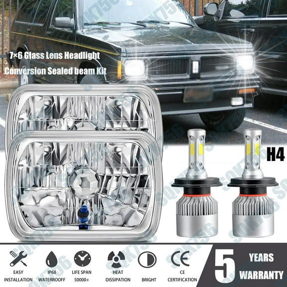 Pair For 82-93 Chevy S10 Blazer GMC S15 7X6" Projector LED Headlights Hi/Lo Beam