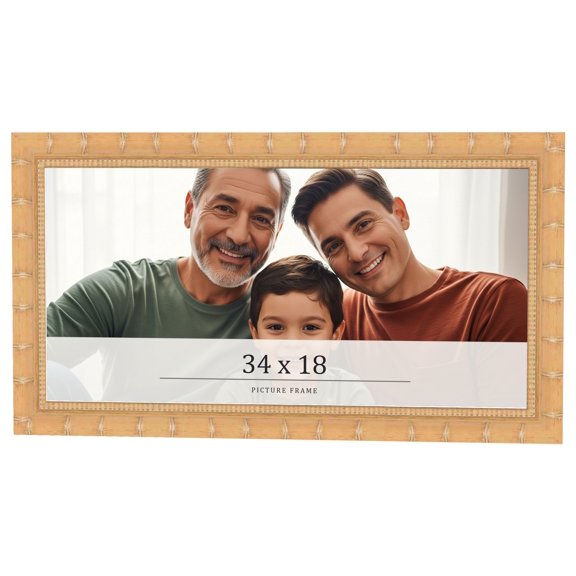 34x18 Light Brown Bamboo Real Wood Picture Frame Width 1.5 inches | Interior Frame Depth 0.5 inches