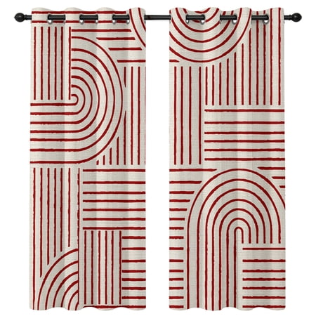 Red Beige Arches Blackout Curtains 96 Inches Long Abstract Modern Minimalist Curves Line Geometric Thermal Insulated Room Darkening Drapes with Grommets for Living Room 52 W x 96 L 2 Panels