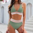 thumbnail image 3 of Women's Two Piece Bikini Set Sexy V Neck High Waist Padded Bra Wire Free Swimsuit for Swimming Beach Sunbathing,Mint Green,M, 3 of 7