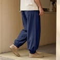 thumbnail image 4 of Havenx Men's Cotton Linen Pants Elastic Waist Drawstring Lantern Pants with Pockets Straight Leg Trousers Causal Loose Lightweight Summer Beach Jogger Pants,Navy 3XL, 4 of 5
